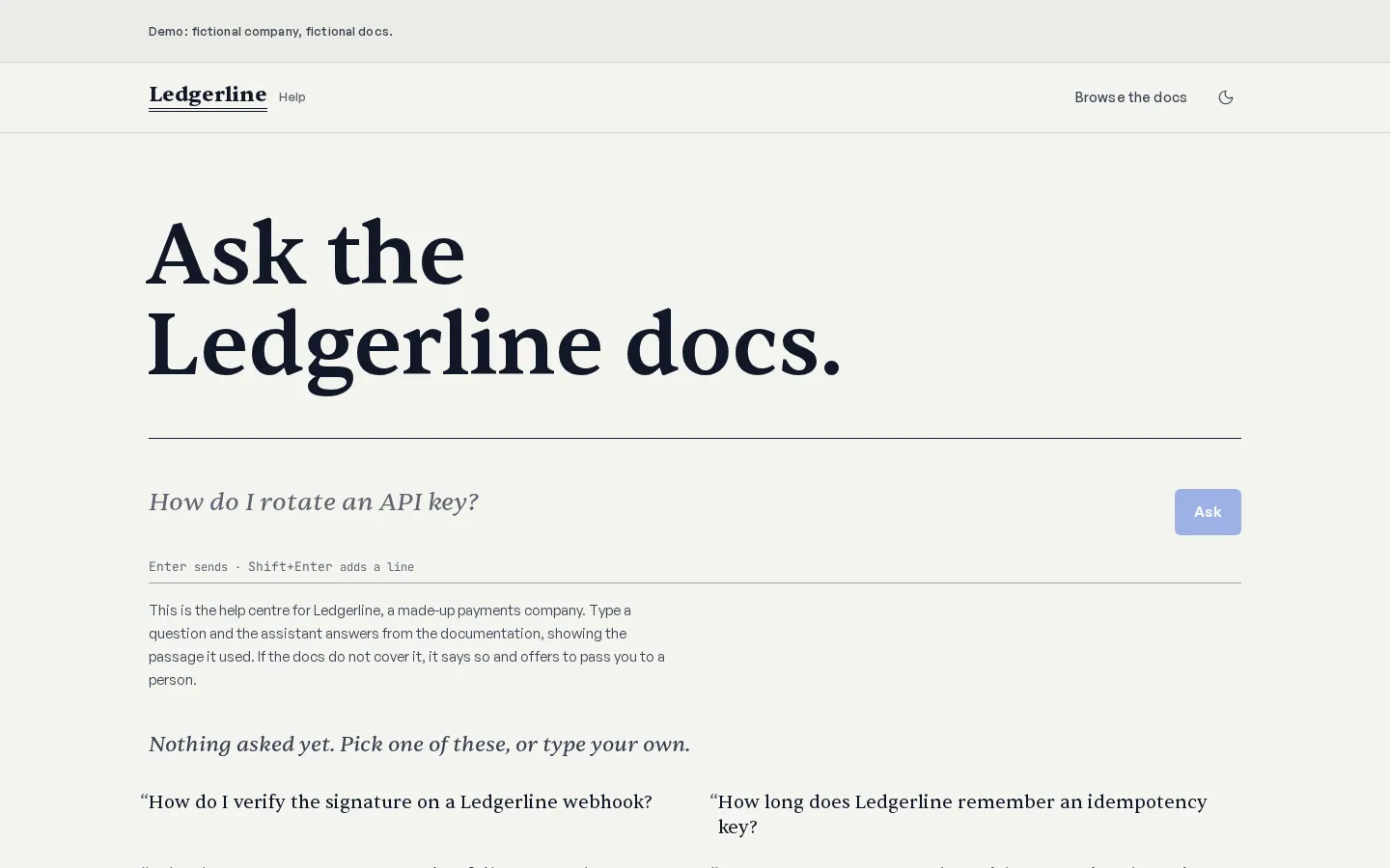 The Ledgerline Help home page at desktop width